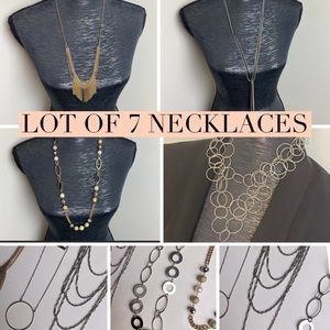 LOT OF 7 NECKLACES Silver & Gold Tone Layered & Chain Link